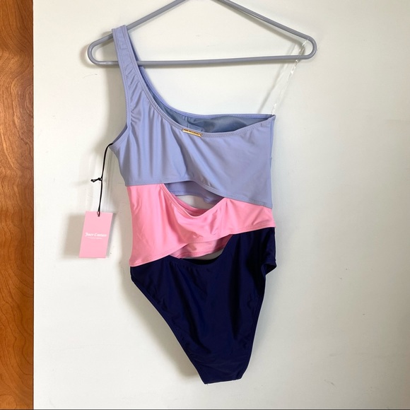 NWT Juicy Couture lil flift one shoulder swimsuit in pastel pink blue and purple - Picture 6 of 6